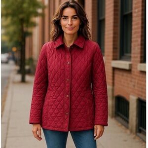 L.L. Bean Red Quilted Jacket with Plaid Lining